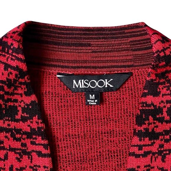 Misook Printed Tonal Knit Cardigan Jacket M Red Black Long Sleeve Acrylic Blend - Picture 4 of 7